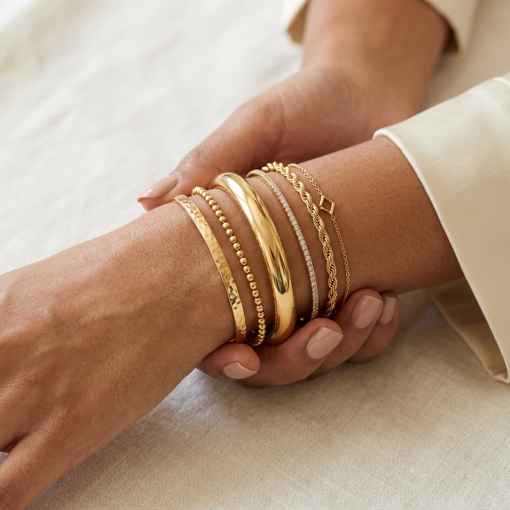 Modern gold-tone kada and bracelets