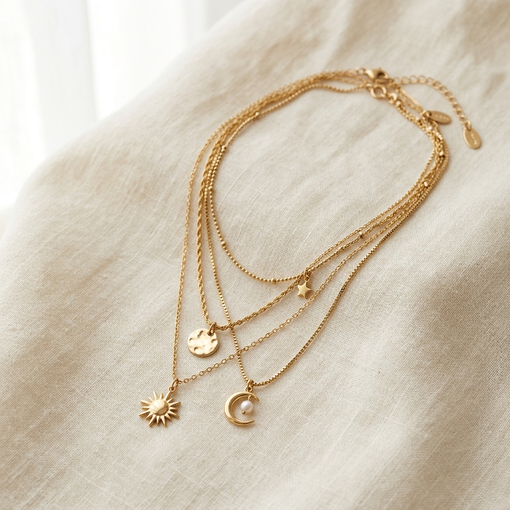 Delicate pendant and layered chains